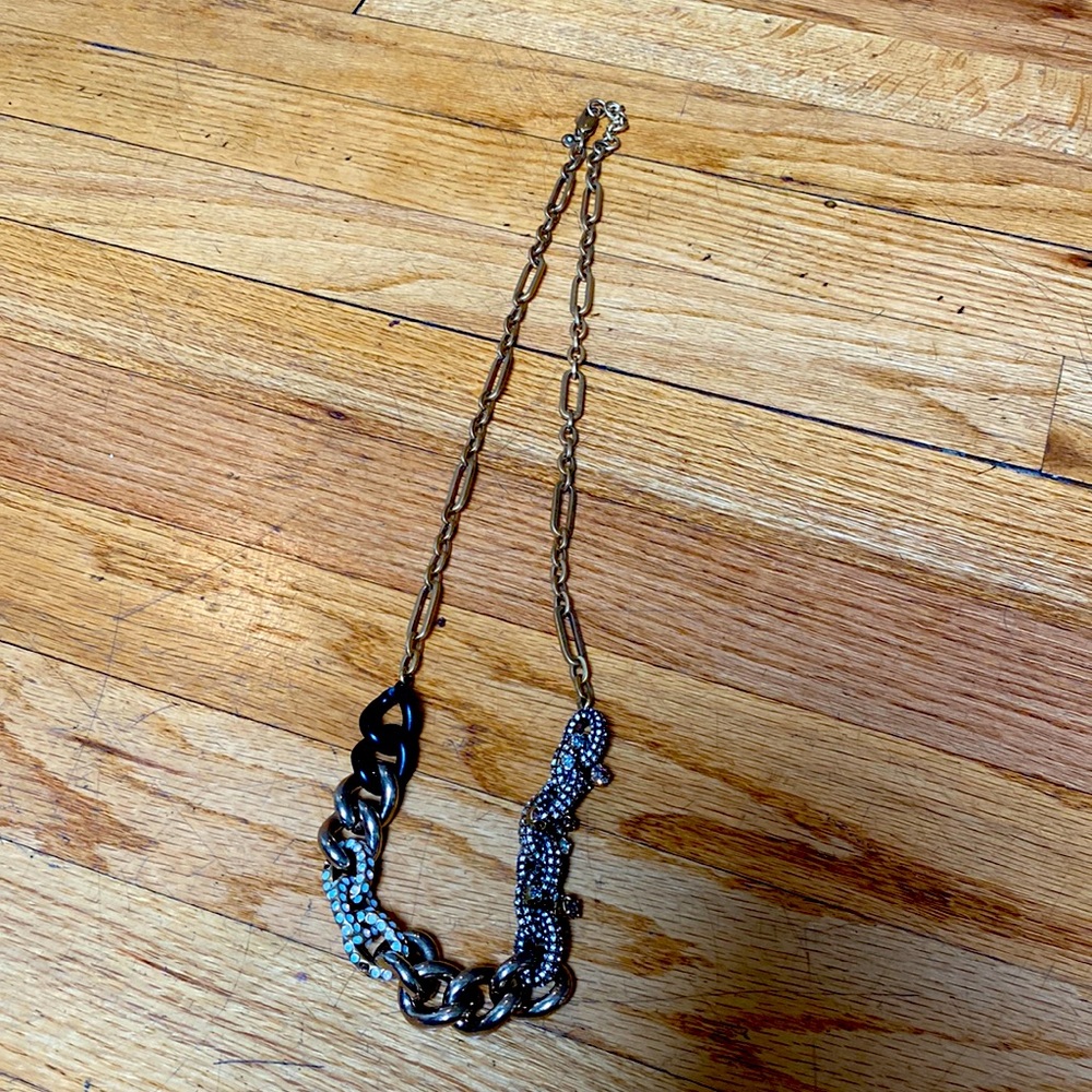 Jcrew gold crystal pearl and black long chain necklace